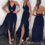 Sexy Navy Blue Chiffon A-line Cheap Long Bridesmaid Dresses , simple prom dresses, BGB0020