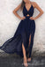 Sexy Navy Blue Chiffon A-line Cheap Long Bridesmaid Dresses , simple prom dresses, BGB0020