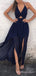 Sexy Navy Blue Chiffon A-line Cheap Long Bridesmaid Dresses , simple prom dresses, BGB0020