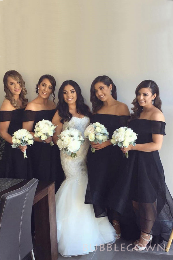 Off Shoulder A-line Black Long Custom Bridesmaid Dresses , BGB0030