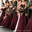 Off Shoulder Burgundy Chiffon A-line Cheap Long Custom Bridesmaid Dresses , BGB0034