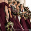 Off Shoulder Burgundy Chiffon A-line Cheap Long Custom Bridesmaid Dresses , BGB0034