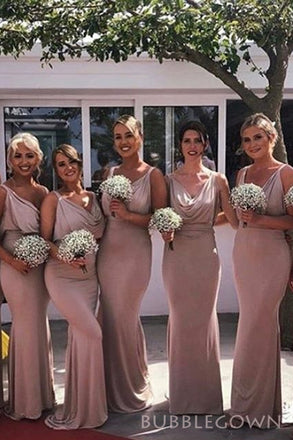 Simple Mermaid Rose Gold Jessey Cheap Long Custom Bridesmaid Dresses , BGB0038