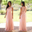 A-line Peach Chiffon Lace Cheap Long Custom Bridesmaid Dresses , BGB0047