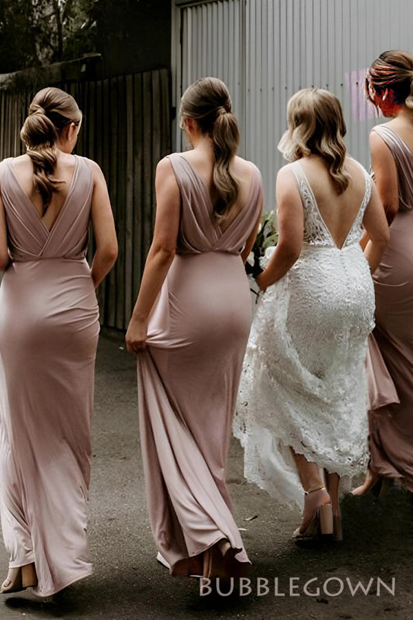 Popular Rose Gold Cheap Long Custom Bridesmaid Dresses , BGB0049