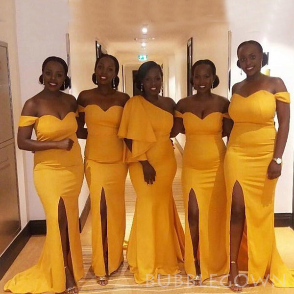 Mermaid Mismatched Yellow Cheap Long Custom Bridesmaid Dresses , BGB0055