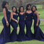 Simple Navy Blue Mermaid Spaghetti Straps Cheap Long Custom Bridesmaid Dresses , BGB0056