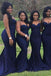 Simple Navy Blue Mermaid Spaghetti Straps Cheap Long Custom Bridesmaid Dresses , BGB0056