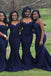 Simple Navy Blue Mermaid Spaghetti Straps Cheap Long Custom Bridesmaid Dresses , BGB0056