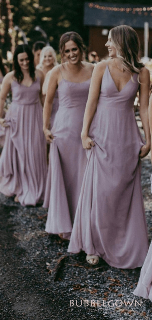 Mismatched Purple Chiffon A-line Custom Long Custom Bridesmaid Dresses , BGB0066