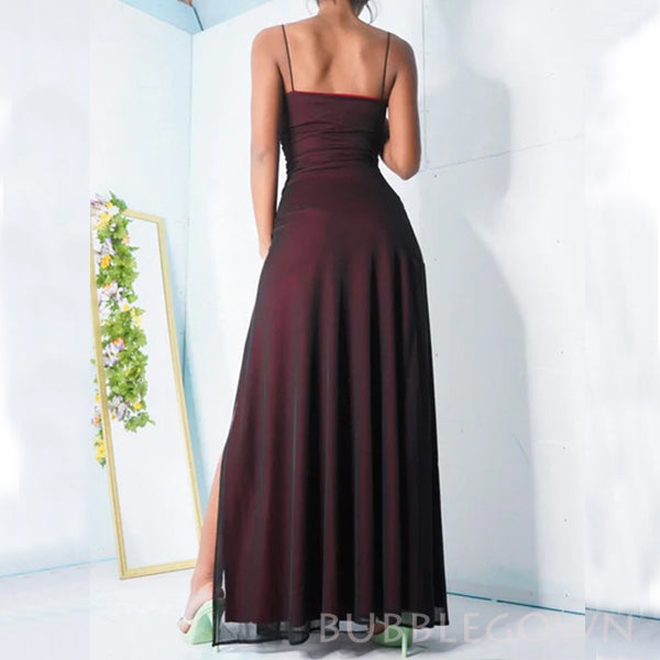 Black Red Mermaid Spaghetti Straps Cheap Long Custom Bridesmaid Dresses , BGB0068