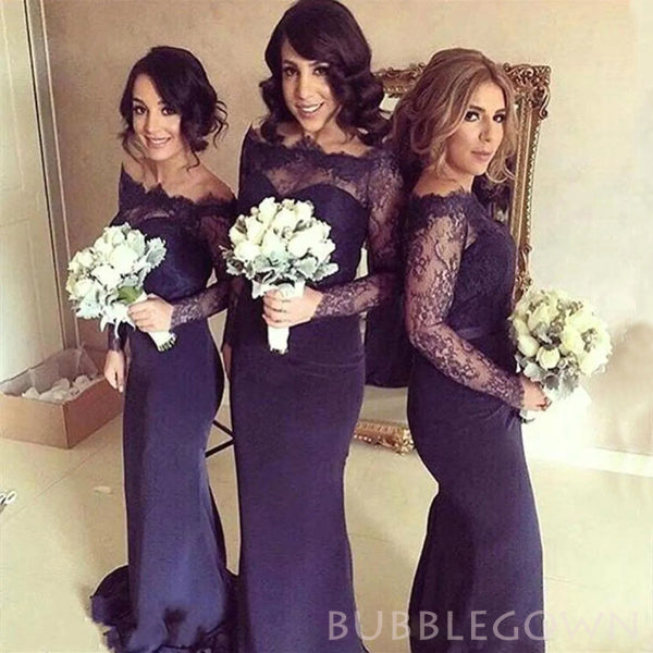 Popular Off Shoulder Mermaid Long Sleeves Cheap Long Custom Bridesmaid Dresses , BGB0073