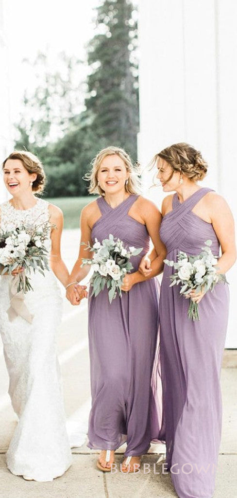 Purple Chiffon A-line Long Custom Cheap Bridesmaid Dresses, BGB0083