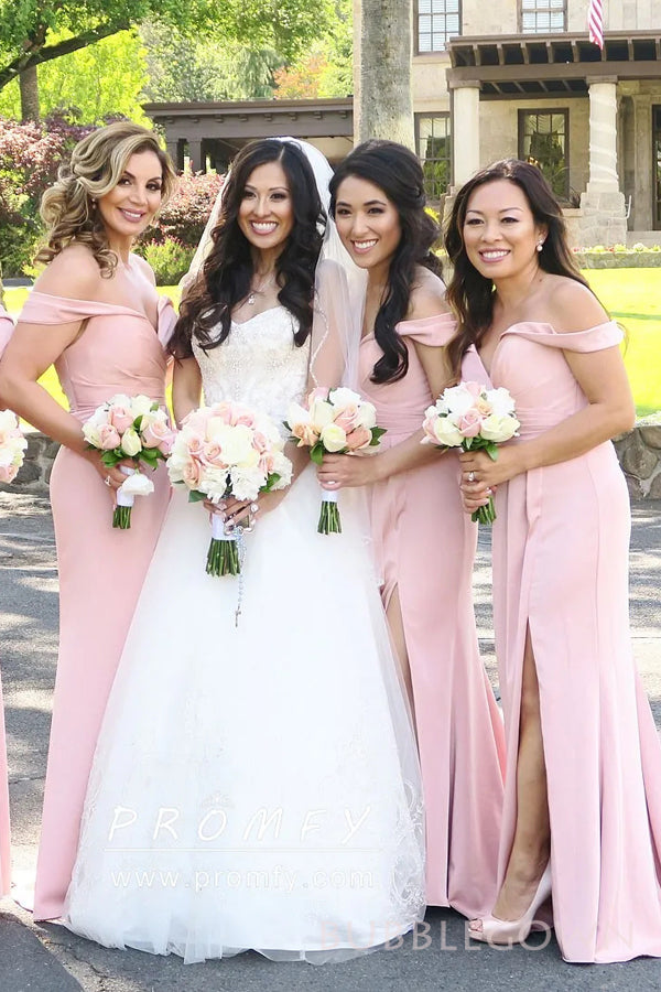 Sweetheart Pink Mermaid Long Custom Off Shoulder Bridesmaid Dresses, BGB0086