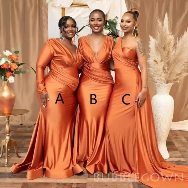 Mismatched Orange Satin Mermaid Long Custom Bridesmaid Dresses, BGB0092