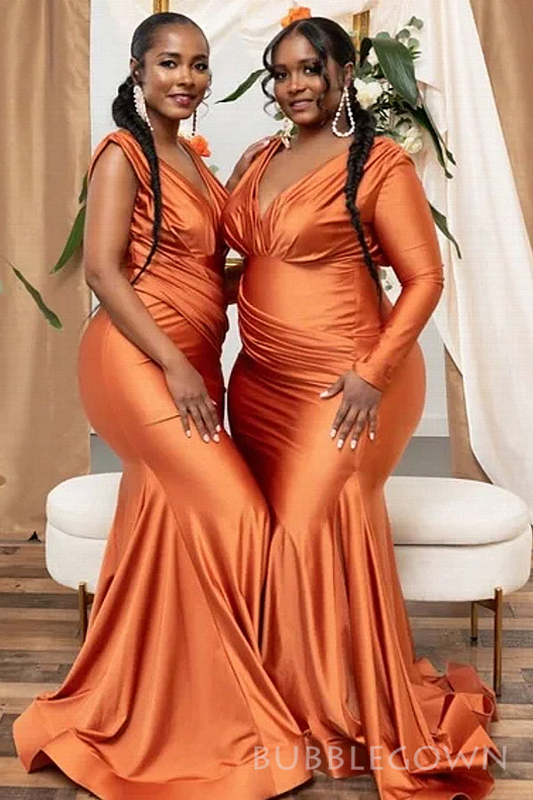 Mismatched Orange Satin Mermaid Long Custom Bridesmaid Dresses, BGB0092