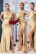 Mismatched Gold Satin Mermaid Side Slit Long Custom Bridesmaid Dresses, BGB0095