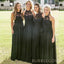 Black Lace Chiffon A-line Halter Cheap Long Custom Bridesmaid Dresses, BGB0101