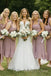 Sexy Dusty Rose Straps Long Custom Side Slit Bridesmaid Dresses, BGB0112