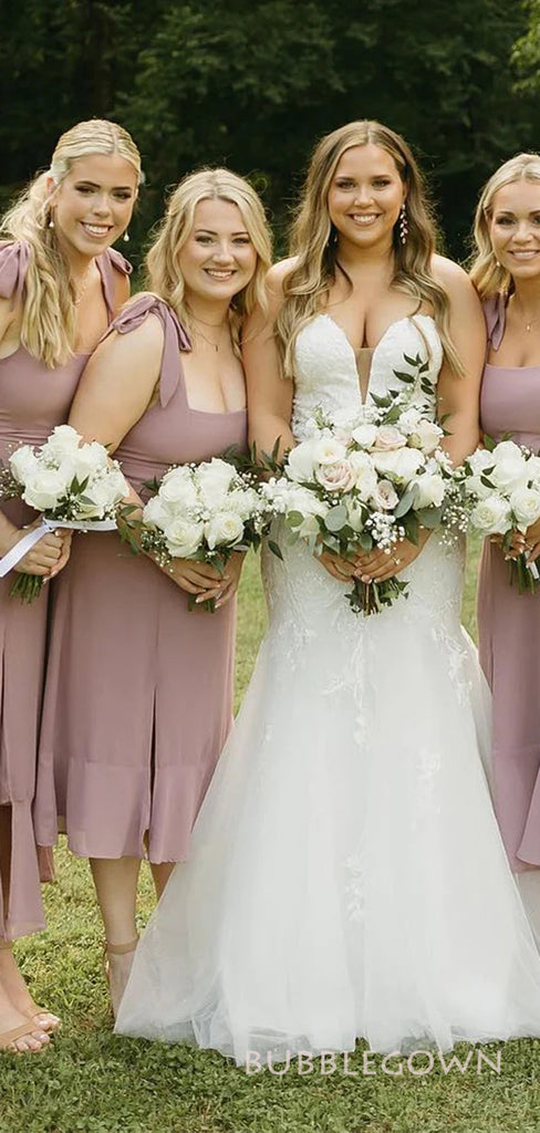 Sexy Dusty Rose Straps Long Custom Side Slit Bridesmaid Dresses, BGB0112