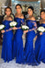Royal Blue Appliques Mermaid Long Custom Long Sleeves Bridesmaid Dresses, BGB0120