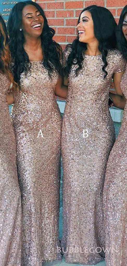 Mismatched Sequins Mermaid Long Custom Bridesmaid Dresses, BGB0128