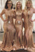 Sparkly Halter Mismatched Gold Sequins Mermaid Long Custom Bridesmaid Dresses, BGB0132