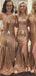 Sparkly Halter Mismatched Gold Sequins Mermaid Long Custom Bridesmaid Dresses, BGB0132