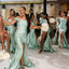 Sage Green Satin Mermaid One Shoulder Long Custom Side Slit Bridesmaid Dresses, BGB0136