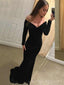 Black Velvet Off Shoulder Mermaid Long Evening Prom Dresses, Custom Long Sleeves Prom Dresses, BGS0247