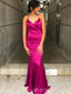 Popular Fuchsia Satin Mermaid Long Evening Prom Dresses, Custom Spaghetti Straps  Prom Dresses, BGS0248