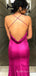 Popular Fuchsia Satin Mermaid Long Evening Prom Dresses, Custom Spaghetti Straps  Prom Dresses, BGS0248