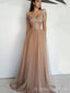 A-line Tulle Appliques Off Shoulder Long Evening Prom Dresses, Custom Prom Dresses, BGS0250