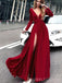 Sexy Red A-line Long Sleeves Long Evening Prom Dresses, Custom V-neck Prom Dresses, BGS0251