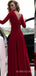 Sexy Red A-line Long Sleeves Long Evening Prom Dresses, Custom V-neck Prom Dresses, BGS0251