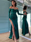 Emerald Green Satin Mermaid Long Sleeves Long Evening Prom Dresses, Custom Off Shoulder Prom Dresses, BGS0252