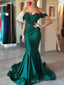 Mermaid Emerald Green Satin Sweetheart Long Evening Prom Dresses, Custom Off Shoulder Prom Dresses, BGS0253