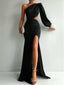 Mermaid Long Sleeves Black Long Evening Prom Dresses, Custom One Shoulder Prom Dresses, BGS0255