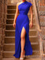 Royal Blue Mermaid One Shoulder Long Evening Prom Dresses, Custom Side Slit Prom Dresses, BGS0256