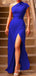 Royal Blue Mermaid One Shoulder Long Evening Prom Dresses, Custom Side Slit Prom Dresses, BGS0256