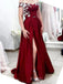 Red Satin Appliques A-line Long Evening Prom Dresses, Custom Off Shoulder Prom Dresses, BGS0267