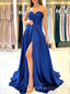 Sweetheart Royal Blue Satin Side Slit Long Evening Prom Dresses, Custom A-line Prom Dresses, BGS0269