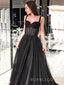 A-line Black Tulle Straps Long Evening Prom Dresses, Custom Sweetheart Prom Dresses, BGS0274