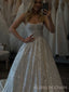 Formal White Sequins A-line Long Evening Prom Dresses, Spaghetti Straps Wedding Dress, BGS0283