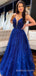 A-line Royal Blue Tulle Sparkly Long Evening Prom Dresses, Spaghetti Straps Custom Prom Dress, BGS0288