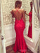Red Tulle Appliques Spaghetti Straps Long Evening Prom Dresses, Mermaid Prom Dresses, BGS0290