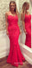 Red Tulle Appliques Spaghetti Straps Long Evening Prom Dresses, Mermaid Prom Dresses, BGS0290