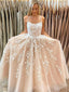 Spaghetti Straps Champagne Tulle Appliques Long Evening Prom Dresses, A-line Prom Dress, BGS0291