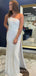 One Shoulder White Sequins Mermaid Side Slit Long Evening Prom Dresses, BGS0293