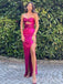 Sweetheart Fuchsia Satin Long Evening Prom Dresses, Mermaid Side Slit Prom Dress, BGS0294